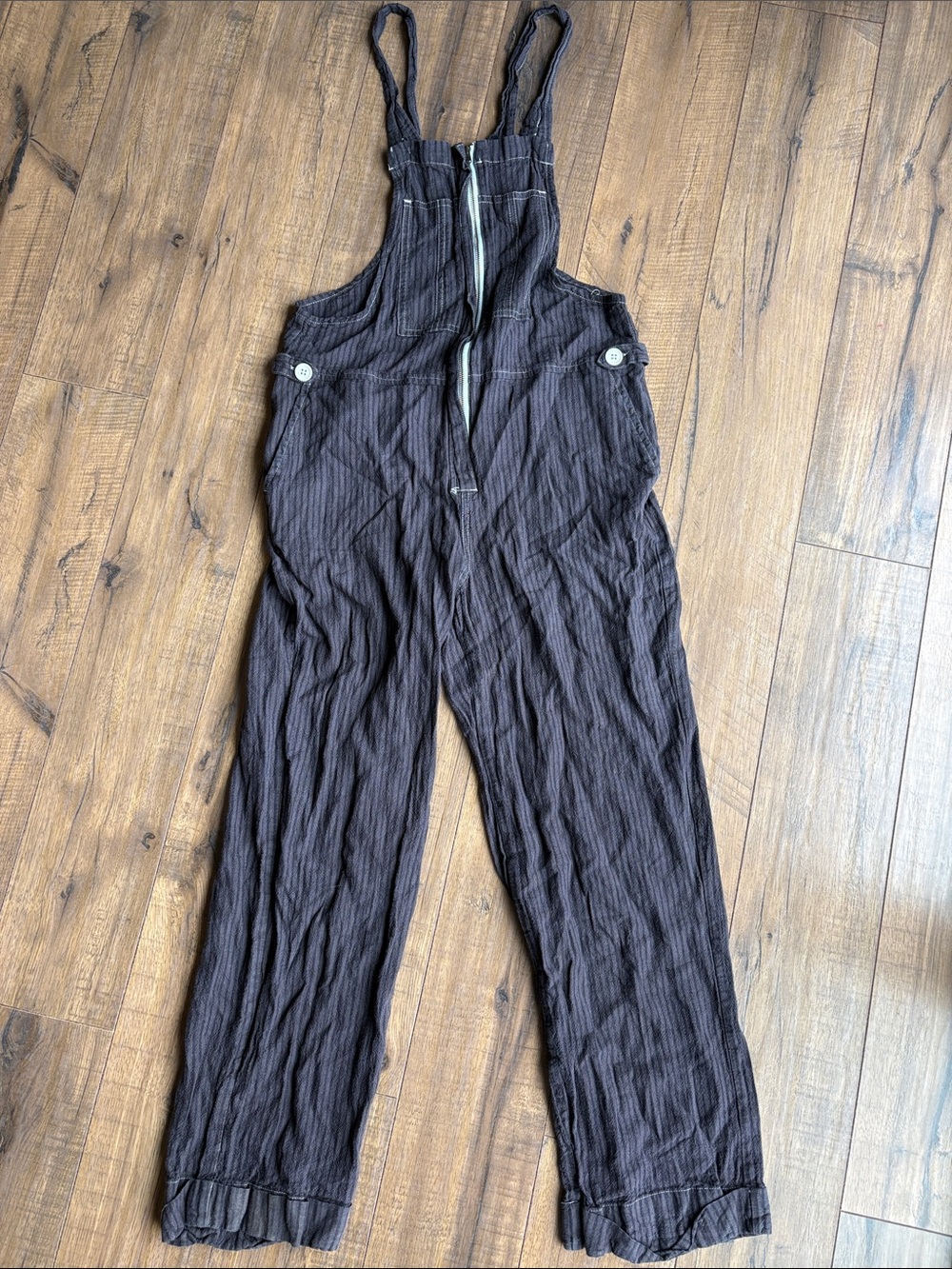 Striped Brown Cotton Blend Overalls Jumpsuit